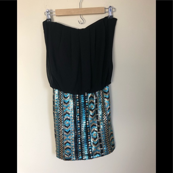 B Sharp Gorgeous Black Strapless sequined Dress - Picture 2 of 5